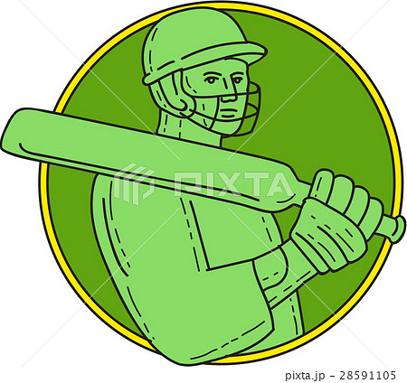 Cricket Player Batsman Circle Mono Line 28591105