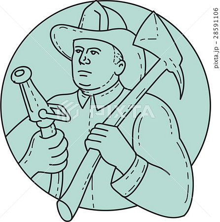 Fireman Firefighter Axe Hose Circle Mono Line Fireman Firefighter Axe Hose Circle Mono Line 28591106