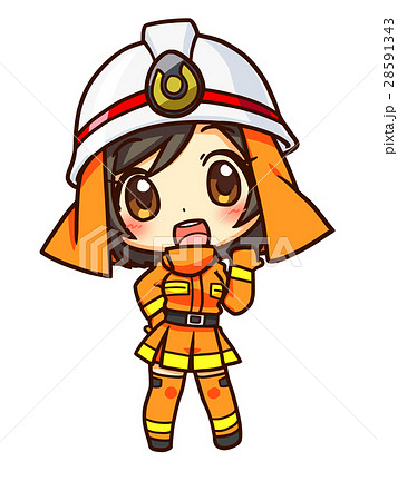 ミニスカ消防士 オレンジのイラスト素材