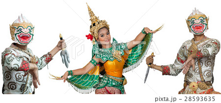 Portrait of Thai young lady in an ancient Thailand dance 28593635