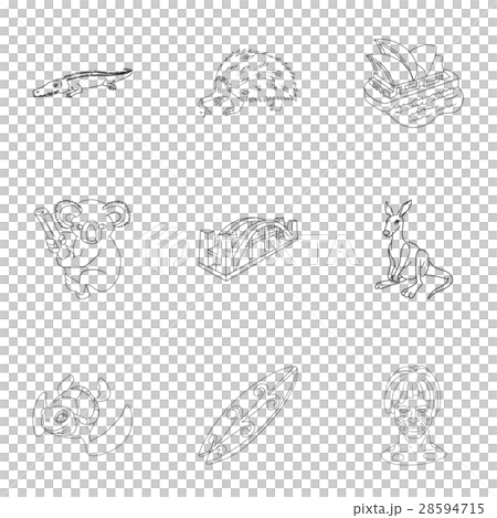 Attractions of Australia icons set, outline style Attractions of Australia icons set, outline style 28594715