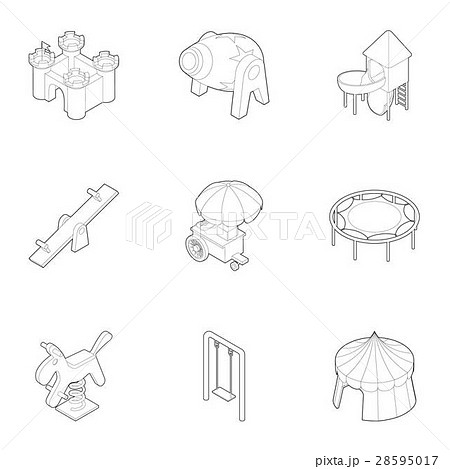 Children rides icons set, outline style 28595017