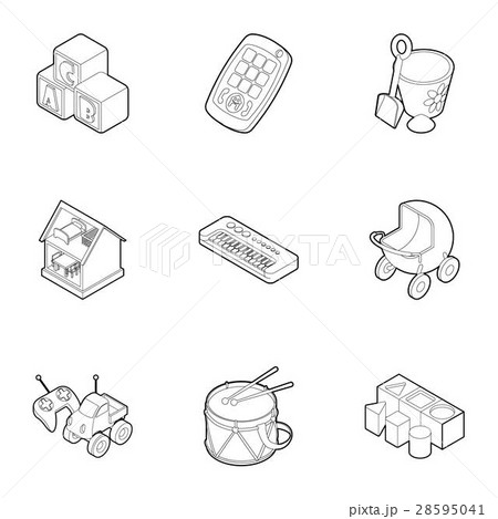 Toys for kids icons set, outline style Toys for kids icons set, outline style 28595041