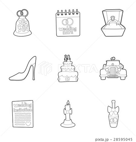 Marriage ceremony icons set, outline style Marriage ceremony icons set, outline style 28595045