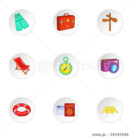 Journey to sea icons set, cartoon style 28595096