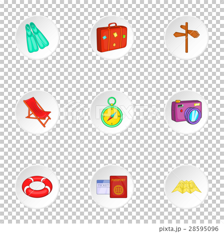 Journey to sea icons set, cartoon style 28595096