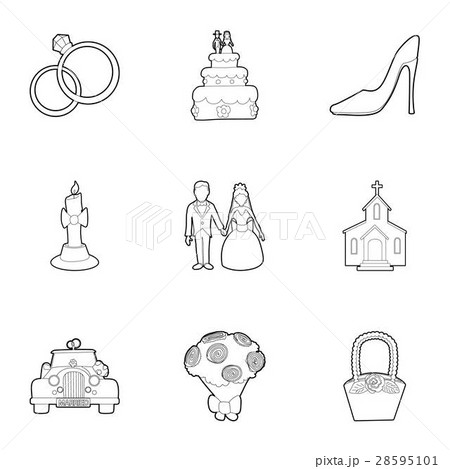 Wedding ceremony icons set, outline style 28595101