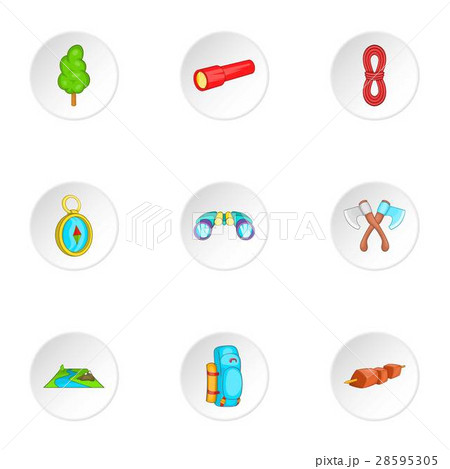 Vacation in forest icons set, cartoon style Vacation in forest icons set, cartoon style 28595305