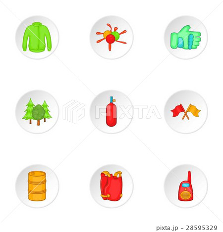 Competition paintball icons set, cartoon style Competition paintball icons set, cartoon style 28595329