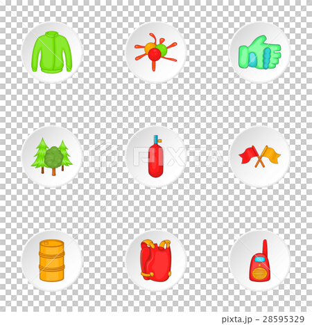 Competition paintball icons set, cartoon style Competition paintball icons set, cartoon style 28595329