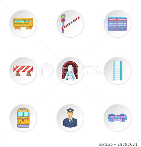Railway transport icons set, cartoon style 28595621