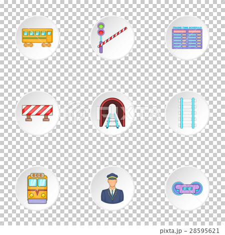 Railway transport icons set, cartoon style 28595621