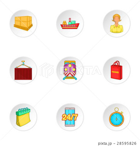 Shipment icons set, cartoon style 28595826