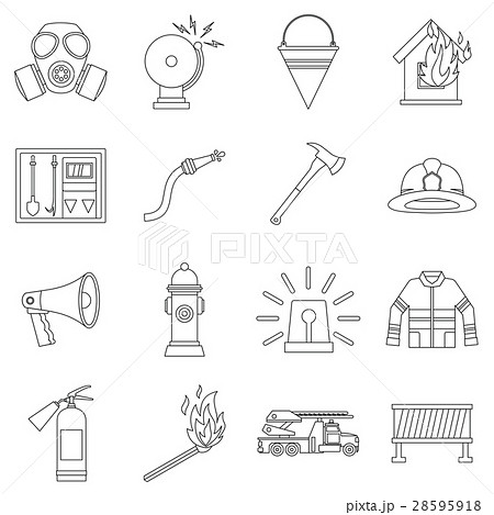 Fireman Tools Icons Set Outline Styleのイラスト素材