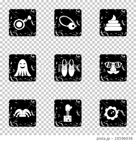 Funny joke icons set, grunge style 28596036