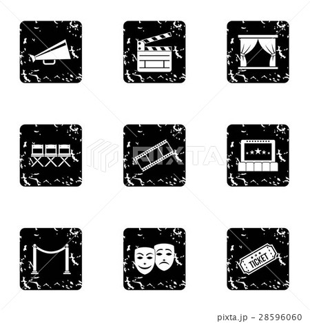 Cinema icons set, grunge style 28596060