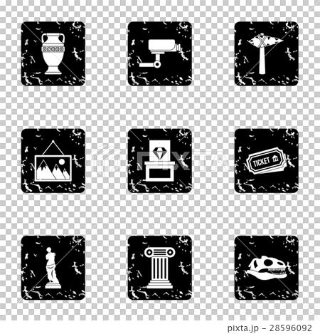 Stay in museum icons set, grunge style 28596092