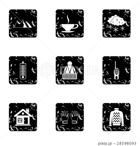 Vacation in mountains icons set, grunge style 28596093