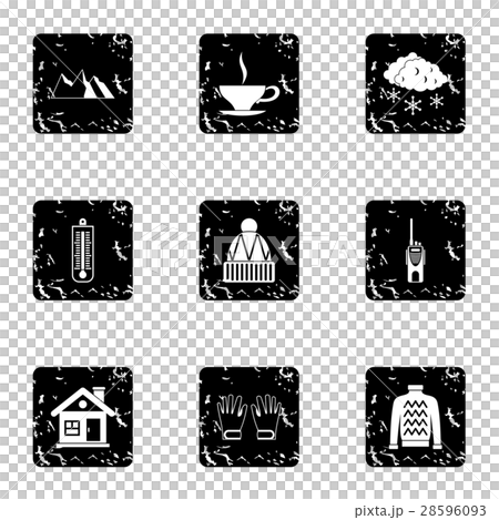 Vacation in mountains icons set, grunge style 28596093