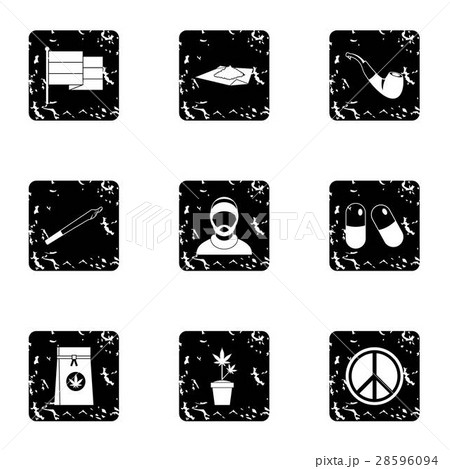 Hemp icons set, grunge style 28596094