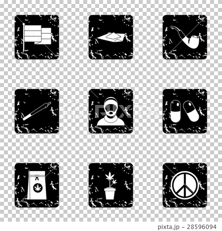 Hemp icons set, grunge style 28596094