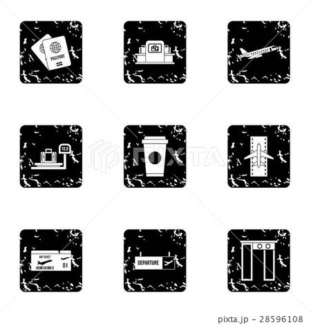 Airport icons set, grunge style 28596108