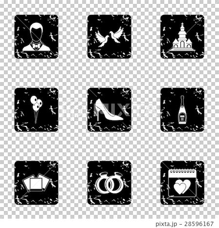 Wedding icons set, grunge style 28596167
