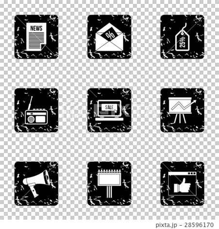 Marketing icons set, grunge style 28596170