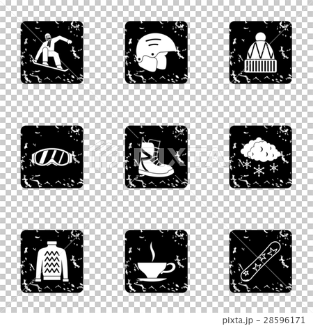 Winter holidays icons set, grunge style 28596171