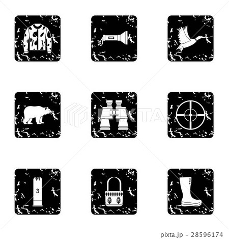 Shooting at animals icons set, grunge style 28596174