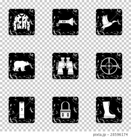Shooting at animals icons set, grunge style 28596174