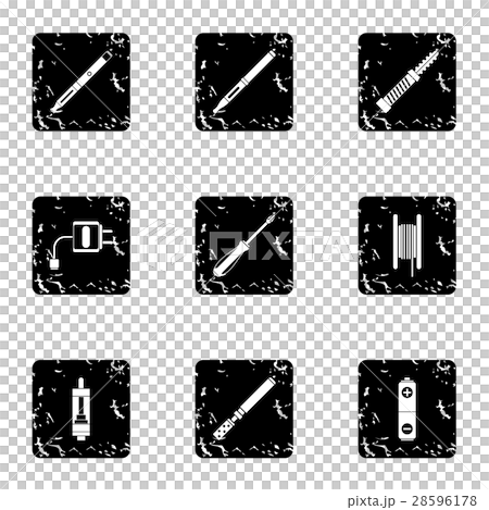 Electronic cigarette icons set, grunge style 28596178