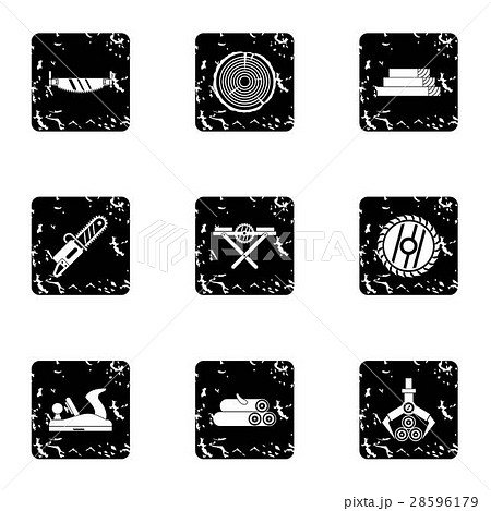 Cutting down trees icons set, grunge style 28596179