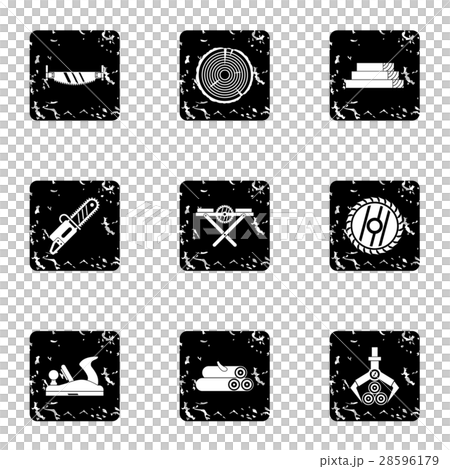 Cutting down trees icons set, grunge style 28596179