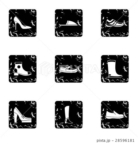 Types of shoes icons set, grunge style 28596181