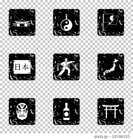Country Japan icons set, grunge style 28596185