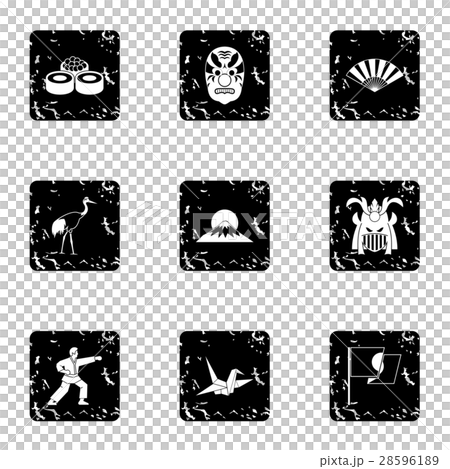 Holiday in Japan icons set, grunge style 28596189