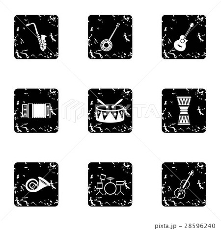Tools for music icons set, grunge style 28596240