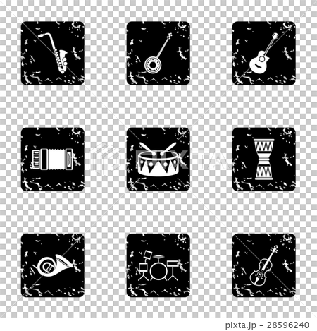Tools for music icons set, grunge style 28596240