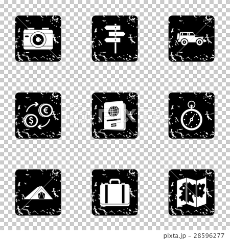 Tourism at sea icons set, grunge style 28596277