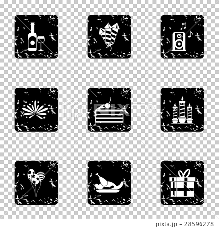 Birthday icons set, grunge style 28596278