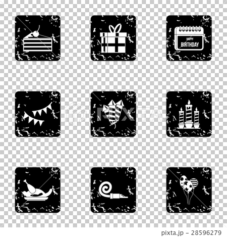 Birthday party icons set, grunge style 28596279
