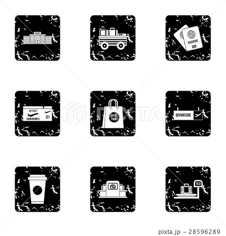 Check at airport icons set, grunge style 28596289