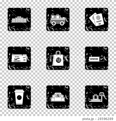 Check at airport icons set, grunge style 28596289
