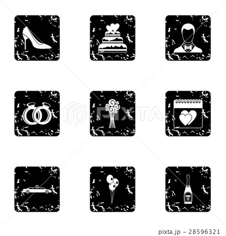 Marriage ceremony icons set, grunge style Marriage ceremony icons set, grunge style 28596321