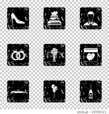 Marriage ceremony icons set, grunge style Marriage ceremony icons set, grunge style 28596321