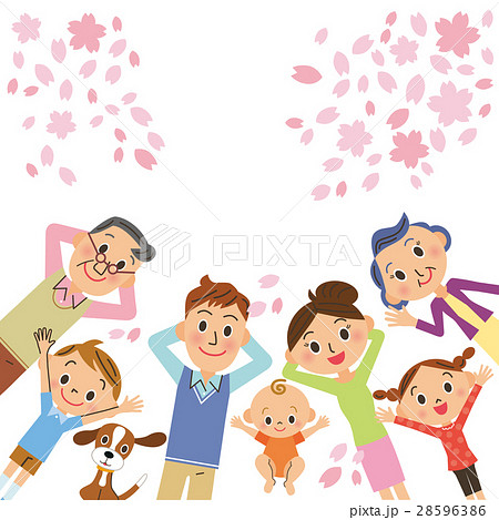 桜の花と三世代家族 28596386