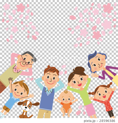 桜の花と三世代家族 28596386