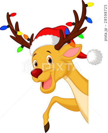 Cute deer cartoon with bulb and red hat Cute deer cartoon with bulb and red hat 28598725