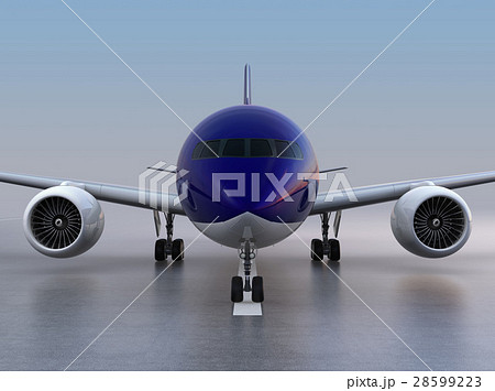 滑走路に待機する旅客機の正面のCGレンダリングイメージ 28599223